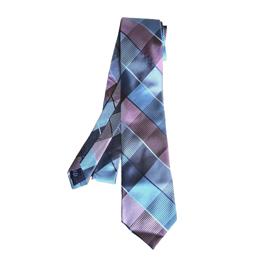 Kenneth Cole Reaction Mens 100% Silk Plaid Neck Tie Necktie 60" x 3.25" Wide